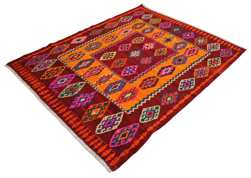 Vintage Handwoven Turkish Rug Kilim Flat Weave – Boho Farmhouse Rug 6x7 ft aprox gallery