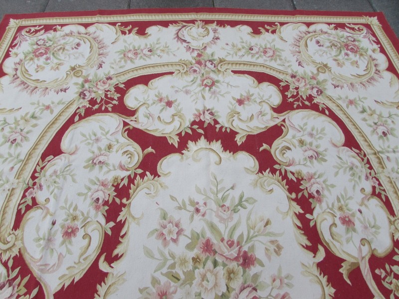 Vintage Hand Made French Design Wool Red Large Original Aubusson 366X271cm gallery