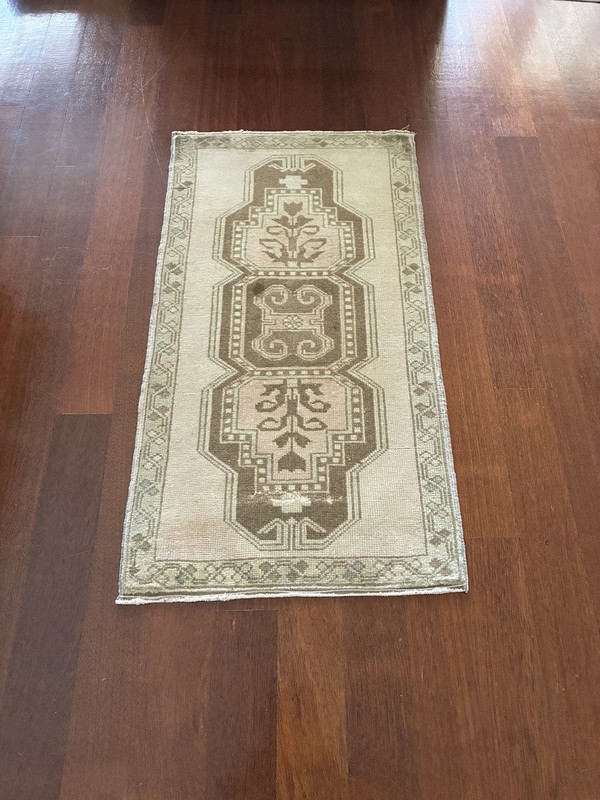 Vintage Oushak 2x3 Small Rug Muted Neutral Beige Wool Hand Knotted Mat gallery