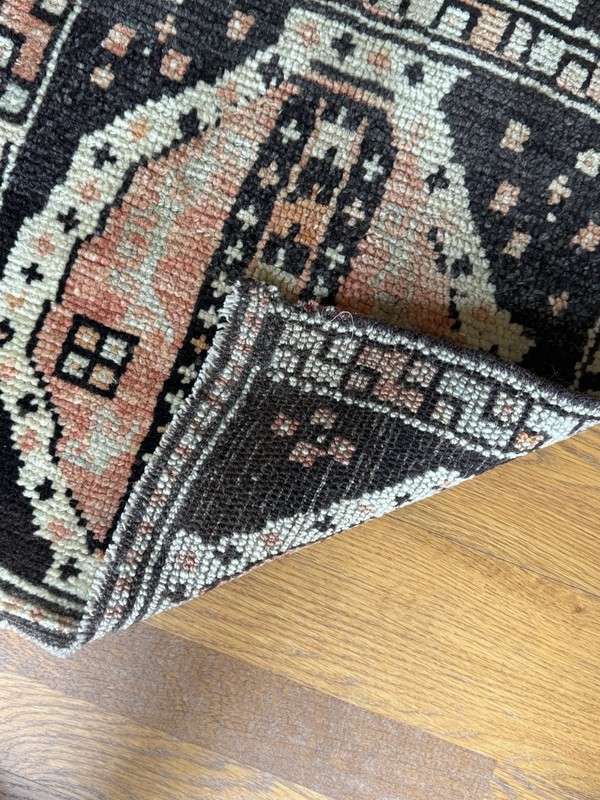Vintage Unique Turkish Kilim Geometric Patterned Rug in Black and Coral Red gallery