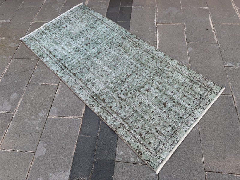 Vintage Distressed Turkish Rug 3x6.4 Ft Sage Green Wool Area Rug Handmade gallery