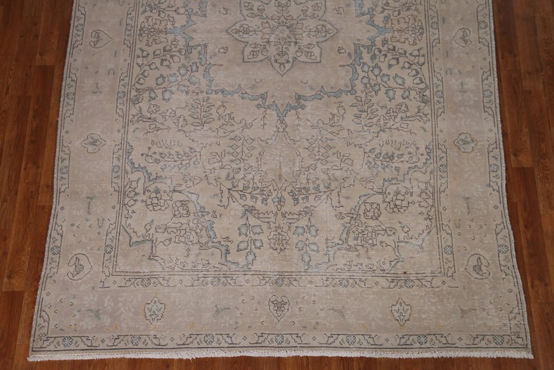 Distressed Muted Area Rug 6x9 Ft Hand-Knotted Beige Wool Carpet Medallion Rug gallery