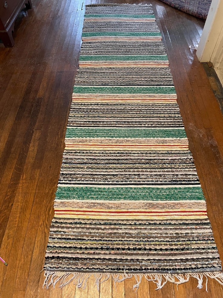 Excellent Antique Swedish Hand Made Rag Rug (30x111inches) 1920s