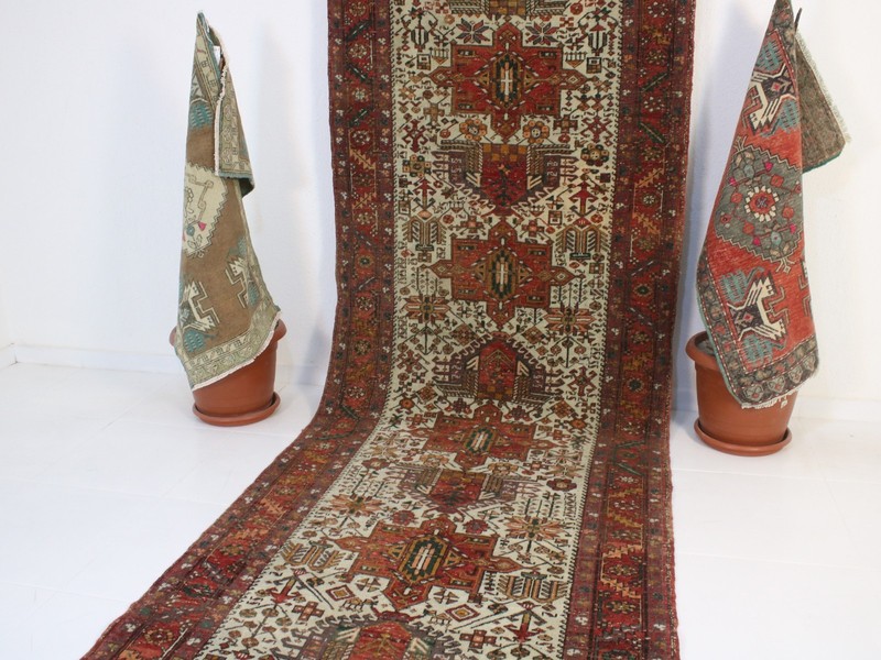 4x13 ft Red White Runner | Handmade Extra Long Oriental Runner Rug | 3.7x12.9 gallery