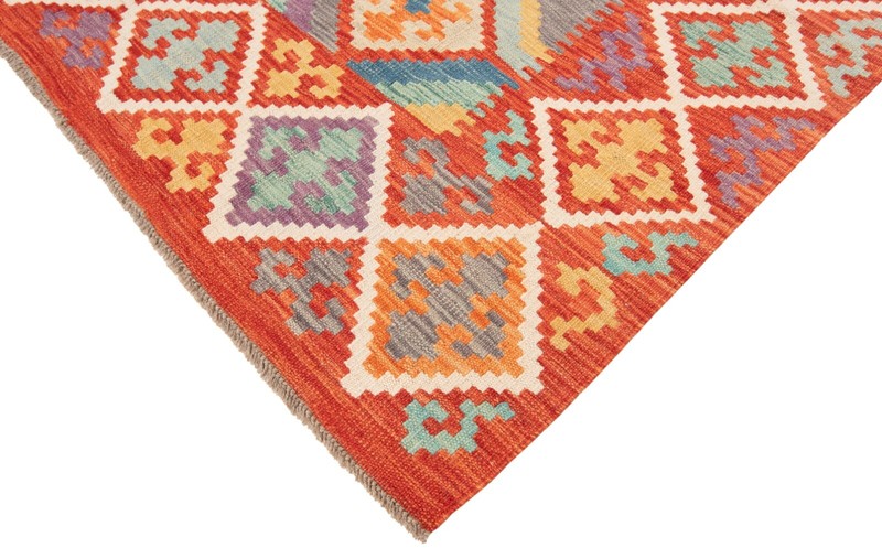 Kelim Afghan 179x132 cm Handwoven Oriental Carpet Rug Wool Orange Kilim gallery