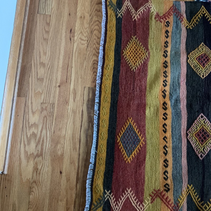 Handmade Turkish Wool Carpet Kilim Halı Black/Brown/Mustard/Pink/Gray/Blue 54x40 gallery