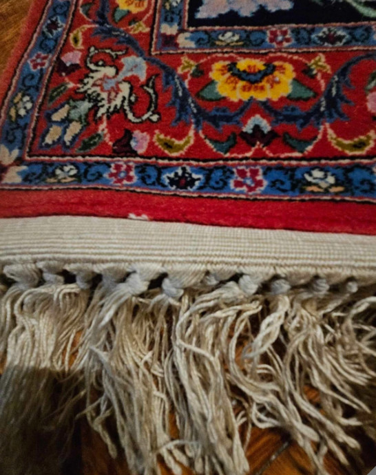 1960's Oriental Slavic Middle East Floral Rug Red Blue w/ Flowers 49X 26in"- A30 gallery