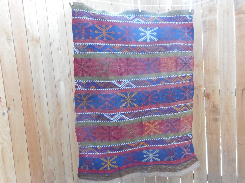 Antique Anatolian Tribal Turkish Soumak Flat Weave Oriental Rug 30" X 41"
