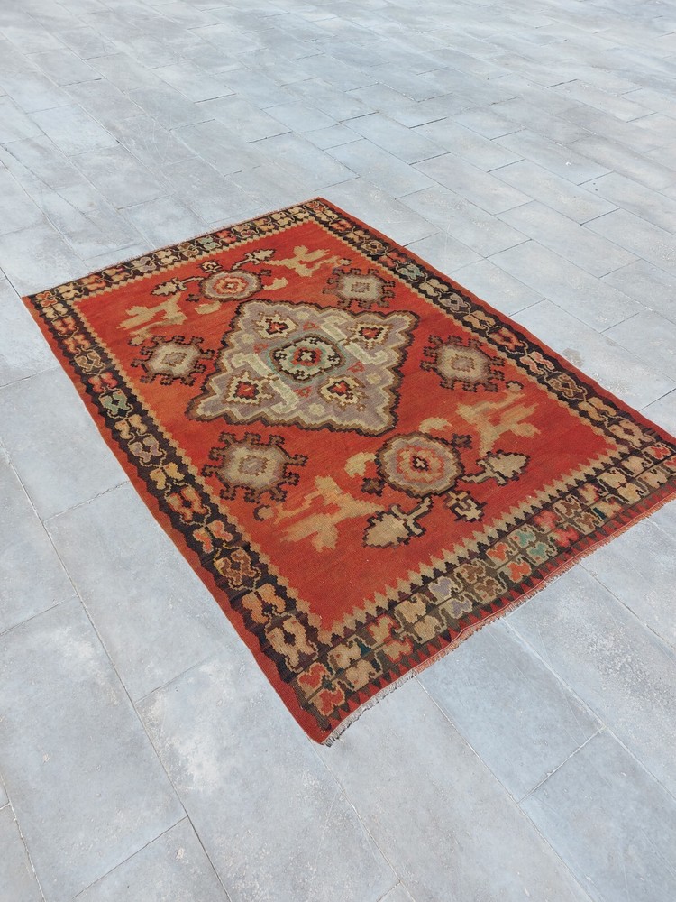Recional Super Rare Antique Oushak Carpet Floral and Geometric Decor Rug