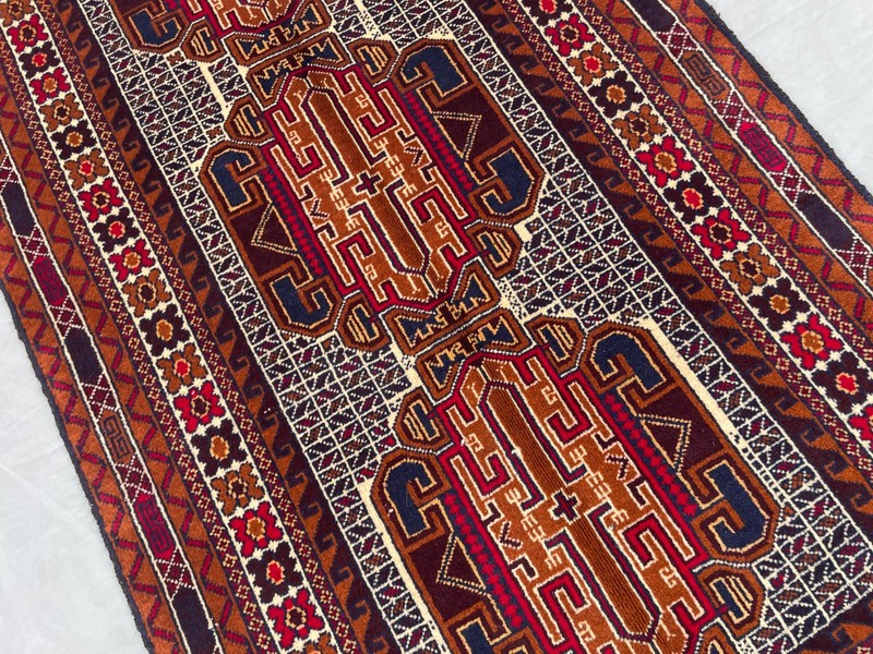 2'8x5'0 ft Vintage Afghan Baluchi Hand Knotted Wool Brown Navy Tribal Runner Rug gallery