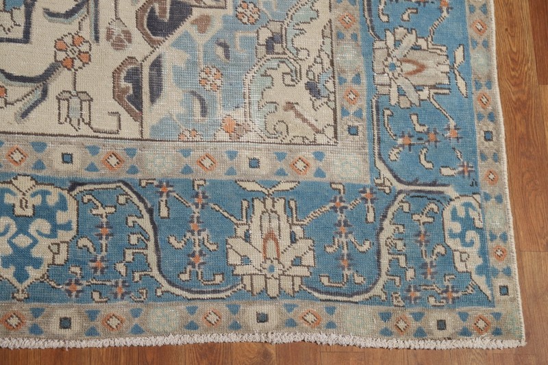 Blue Room Size Area Rug 9x13 Over-Dyed Wool Handmade Floral Classic Carpet gallery