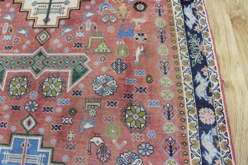 Antique Handmade Oriental Qashqai Wool Rug 250 x 140 cm (8’2” x 4’7”) Tribal Rug gallery