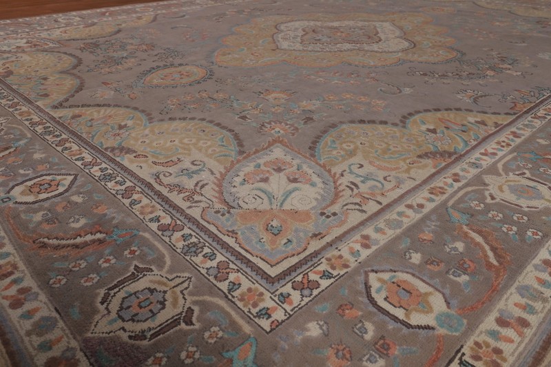 Vintage Brown Over-Dyed Floral Tebriz Traditional Handmade Room Size Rug 10x13 gallery