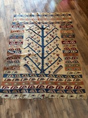 Estate Sale Aztec Turkish Vintage Wool Kilim Rug 46 X60 Inches Hand Woven