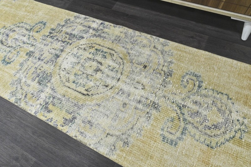 Vintage Turkish Runner Rug 2x10ft YELLOW Handmade Anatolian Oushak Hallway Wool gallery