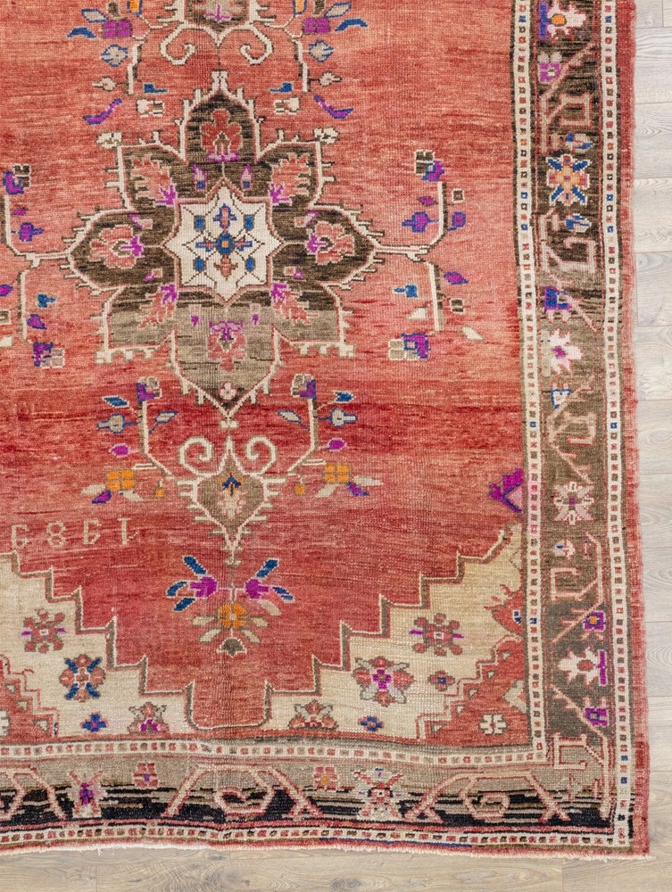 Large Vintage Turkish Kars Oushak Rug -Boho Rustic Hand-Knotted Wool 7x11.5 ft