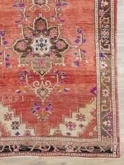 Large Vintage Turkish Kars Oushak Rug -Boho Rustic Hand-Knotted Wool 7×11.5 ft