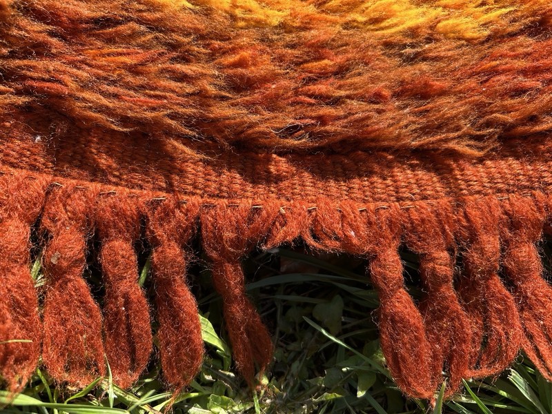 Rug Vintage Scandinavian ammonite sunburst rya shag pile wool 54" wide 1960/70's gallery