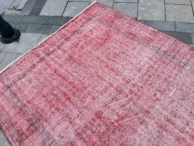 Overdyed Red Turkish Rug 5.3x8.5 ft Vintage Oushak Distressed Hand Knotted gallery