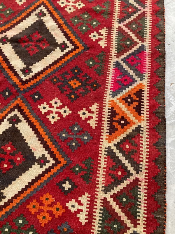 Vintage Traditional Handmade Chevron Qashqai Wool Kilim Floor Rug 284x140 cm gallery
