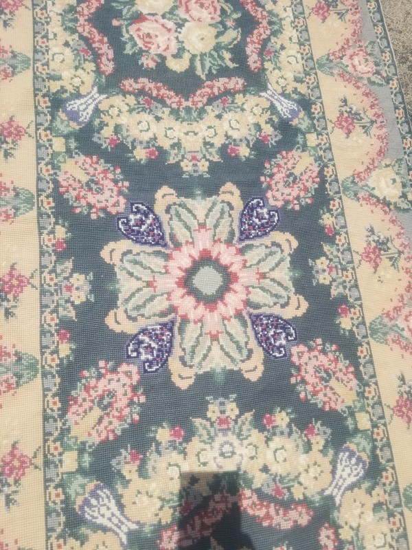 Vintage French Floral Needlepoint Handmade Multicolor Rug Wool Carpet 237x72 cm gallery