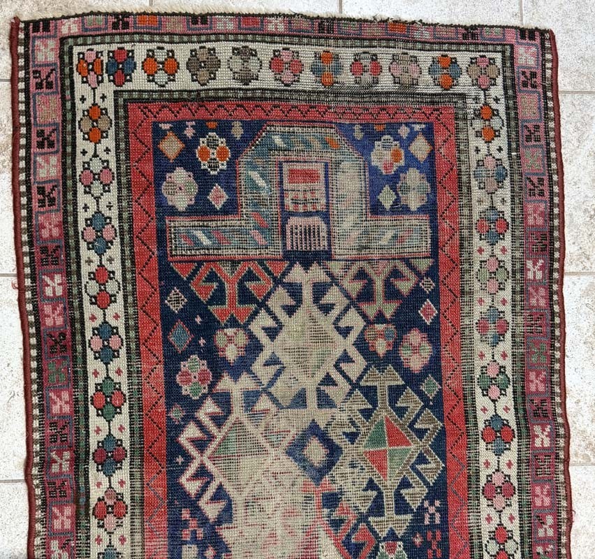 OLD CAUCASIAN PRAYER RUG WORN CONDITION gallery