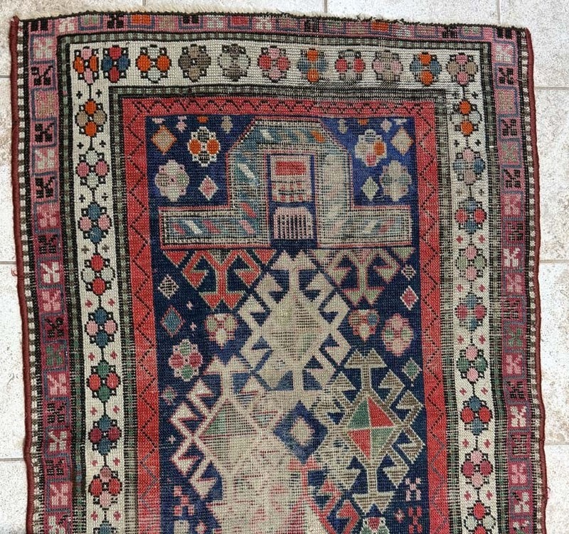 OLD CAUCASIAN PRAYER RUG WORN CONDITION gallery
