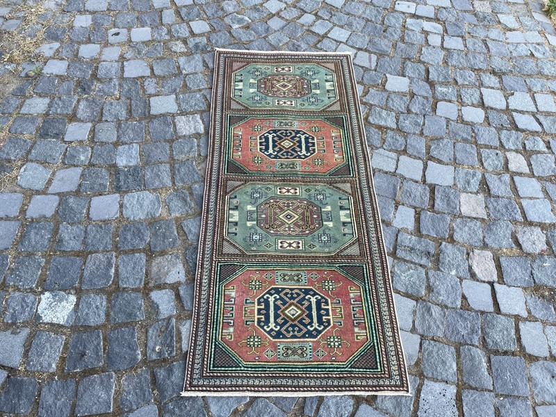 Turkish Vintage Rug Handmade Wool Rug Bohemian Runner Rug Home Rug2,0 x 4,7 ft gallery
