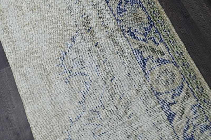 Vintage Turkish Runner Rug 2x5ft BEIGE Handmade Anatolian Oushak Hallway Wool gallery