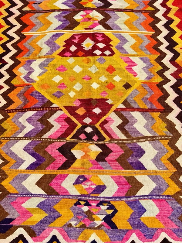 Vivid Vintage Handmade Wool Kilim Rug from Turkey - 113 cm x 150 cm gallery