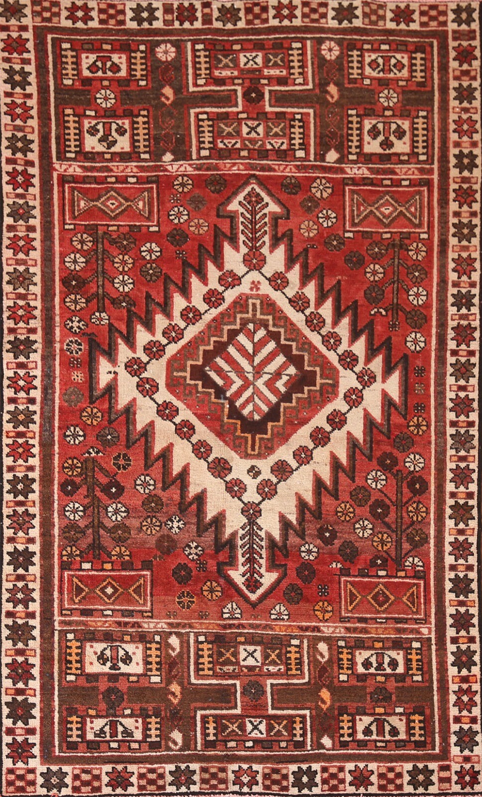 Vintage Traditional Geometric Red/ Ivory Area Rug 4'x7' Wool Hand-knotted Carpet gallery