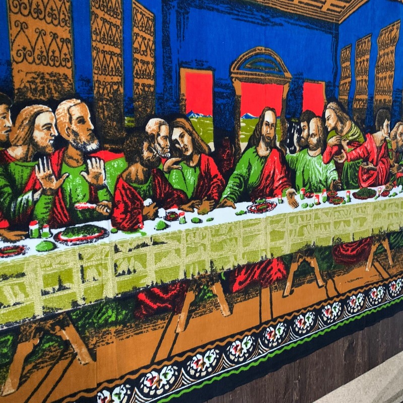 1950's Large Vintage Jesus Last Supper Tapestry Rug Wall Hanging 76" X 49" NICE gallery