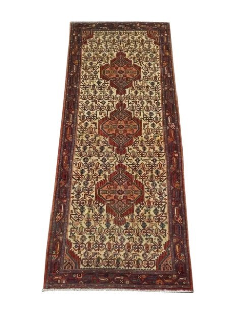 Vintage Hand‑Knotted Wool Gallery Runner 43x120 in • Circa 1960 • Malayer Style