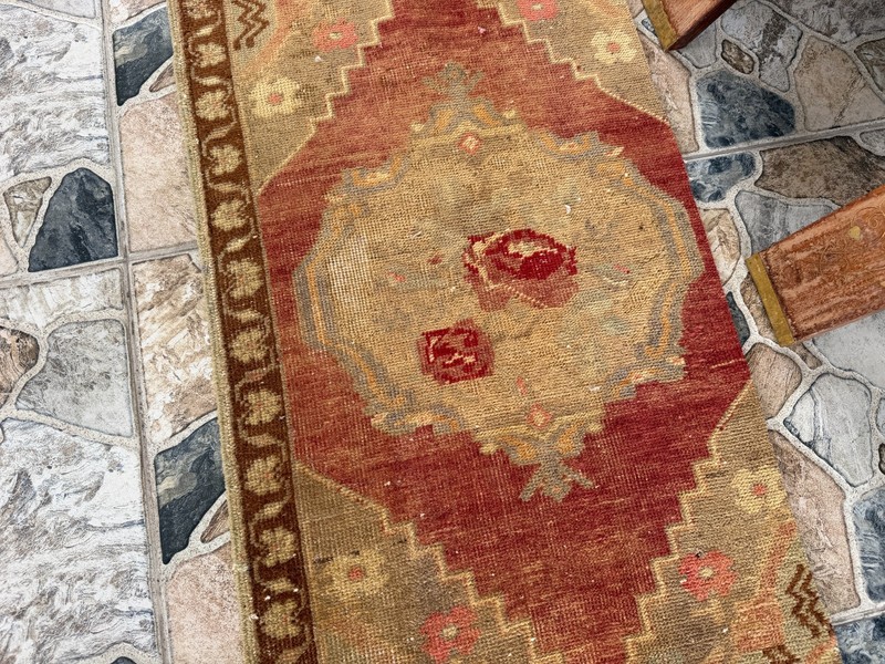 Small Vintage Turkish Runner Rug Hand Knotted Anatolian Medallion Entryway 1.5x3 gallery