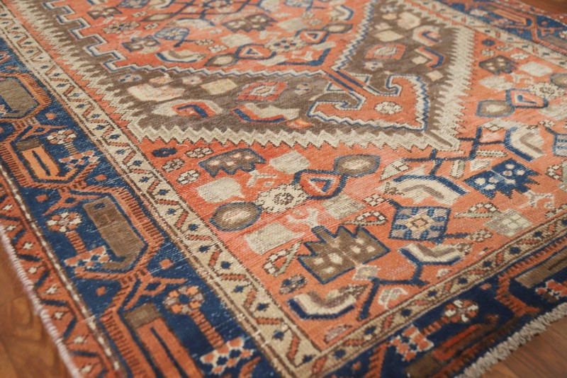 Traditional Vintage Orange Rug 4x7 Ft Hand-Knotted Geometric Wool Carpet gallery