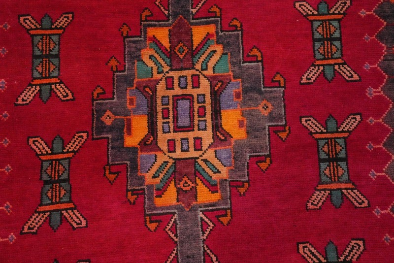 Vintage Red Wool Hand-knotted Geometric 10 ft Runner Rug Traditional Carpet 4x10 gallery