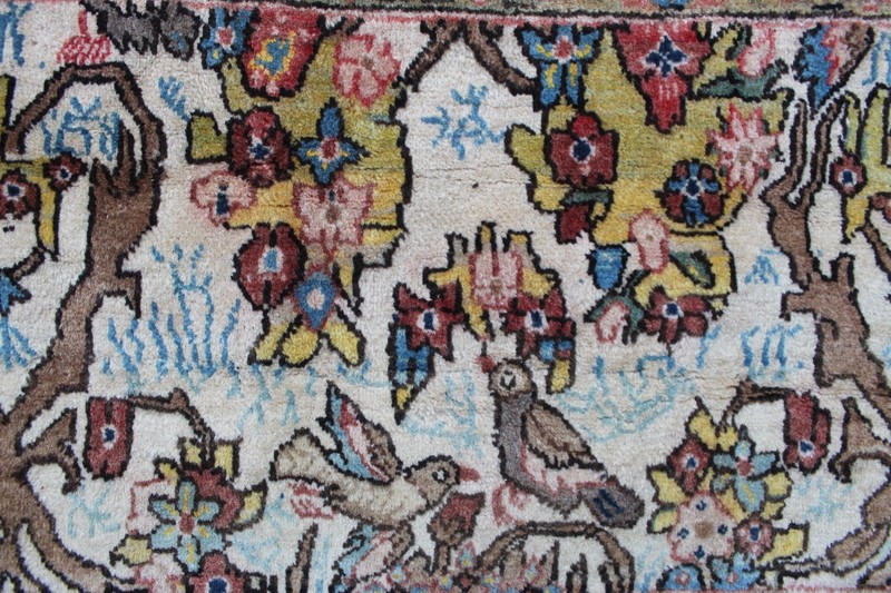 Vintage Hand Made Traditional Oriental Wool White Blue Short Runner 95x217cm gallery
