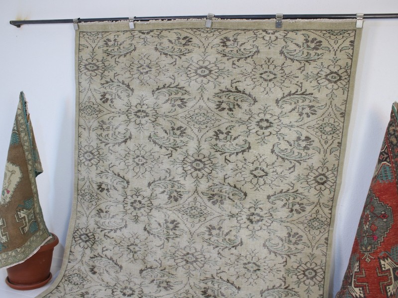 6x10 Turkish Handmade Area Rug Beige Green Floral Rug 5.8x9.9 ft gallery