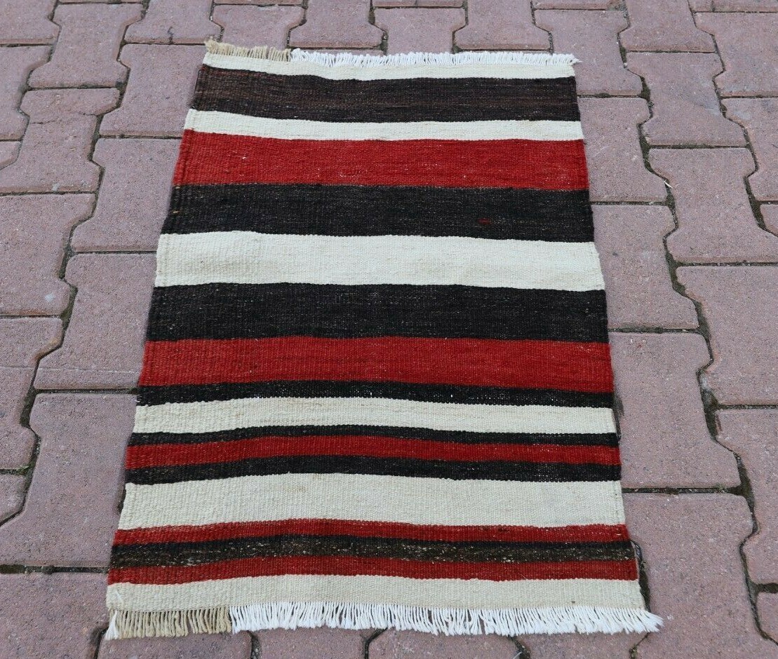 Striped Hand Knotted Kilim Rug Cappadocia Tribal Vintage Ethnic Carpet 2x3 ft gallery