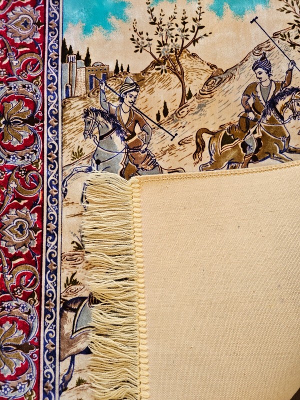 Signed Isfahann kalbaft Pictorial Rug - Carpet "Desert Polo" 40 x 27 inch gallery