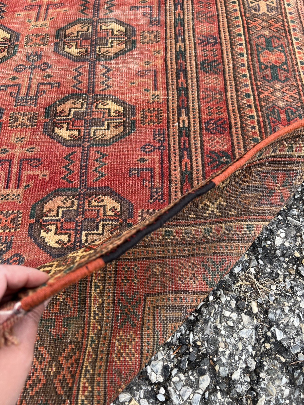 Antique Pictorial oriental rug Hand knotted turkaman 3.6 x 7.4 ft gallery