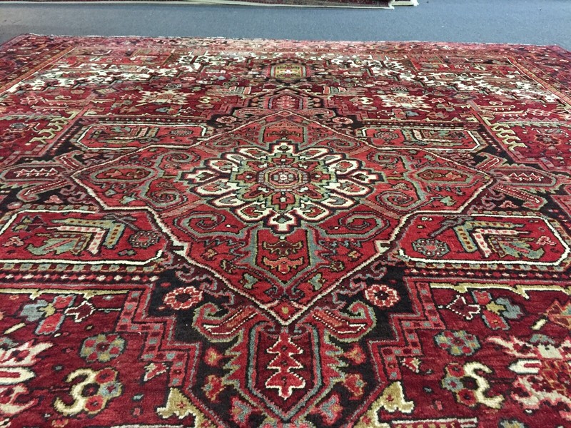 Semi Antique Hand Knotted Vintage Serapi Herizz Area Rug Geometric 9'2x11'1,2483 gallery