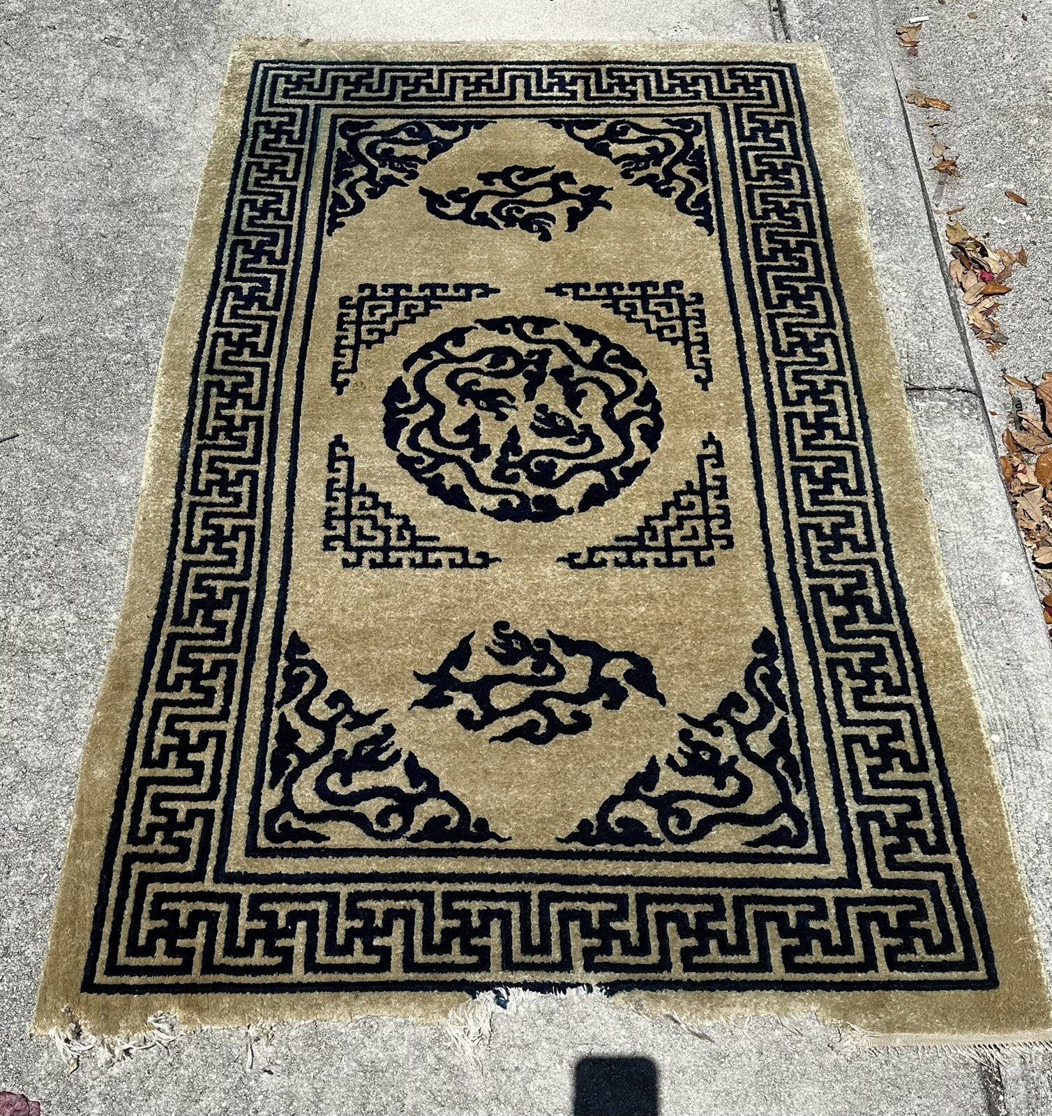 Silk Chinese Peking Silk Pile And Foundation Cream -Blue 36”x59” Handmade Rug gallery