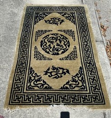 Silk Chinese Peking Silk Pile And Foundation Cream -Blue 36”x59” Handmade Rug