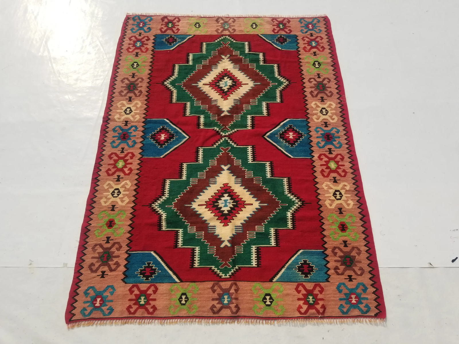 Vintage Traditional Handmade Turkish Anatolian Wool Multi Kilim Rug 6.2x4.6ft gallery
