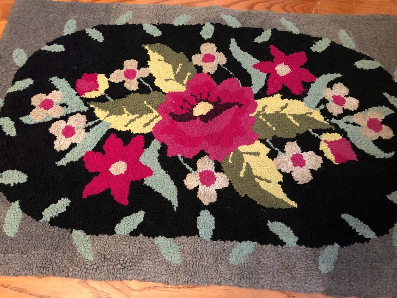 Antique Primitive Country Hooked RUG Burlap 34 1/2" X 23" Rectangle Hand Made gallery