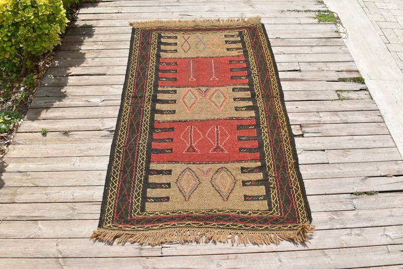 Turkish Rug 3x5 Handwoven East Anatolian Vintage Cicim Natural Kilim 100x165cm gallery