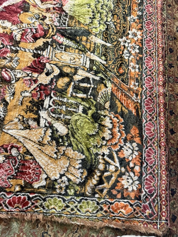 Turkish Velvet Rug 45x67'' Vintage Pictorial Pattern Wall Hanging Made in Italy gallery