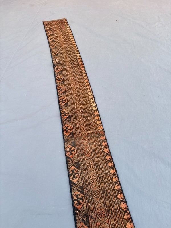 0'10x11'10 ft Vintage Afghan Baluchi Hand Knotted Wool Narrow Geometric Runner gallery