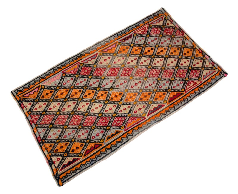 Handmade Kilim Rug Embroidered Turkish Rug Small Rug Wool DoorMat 1'9" x 3'1" gallery